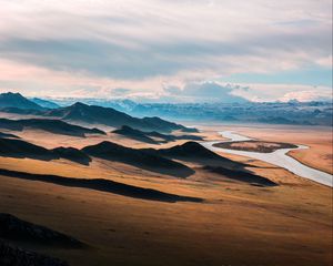 Preview wallpaper prairie, highway, landscape, mountain