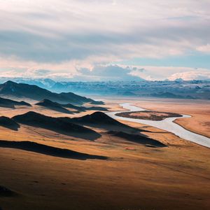 Preview wallpaper prairie, highway, landscape, mountain