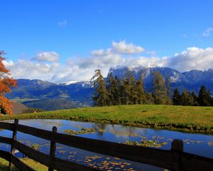 Preview wallpaper protection, mountains, landscape, water, river, trees, hills