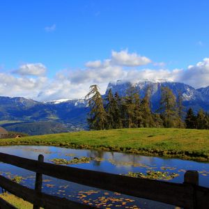 Preview wallpaper protection, mountains, landscape, water, river, trees, hills