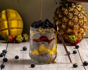 Preview wallpaper pudding, berries, fruit, chia, dessert, food