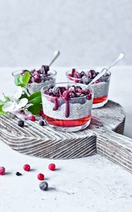 Preview wallpaper pudding, berries, glasses, dessert