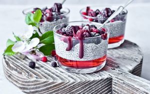 Preview wallpaper pudding, berries, glasses, dessert