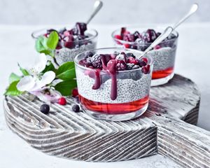 Preview wallpaper pudding, berries, glasses, dessert