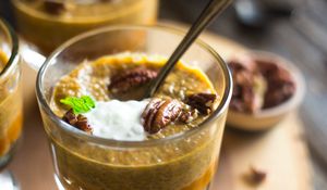 Preview wallpaper pudding, dessert, glass, spoon
