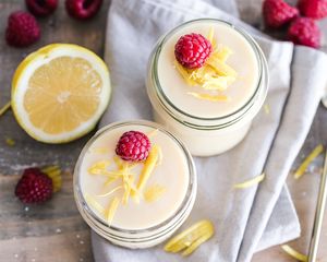 Preview wallpaper pudding, jars, raspberries, berries, dessert