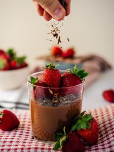 Preview wallpaper pudding, strawberry, chocolate, dessert