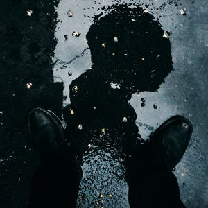 Preview wallpaper puddle, feet, reflection, asphalt, wet