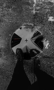 Preview wallpaper puddle, feet, reflection, plane, buildings