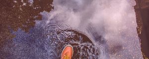 Preview wallpaper puddle, foot, boot, reflection, water