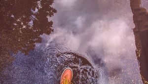 Preview wallpaper puddle, foot, boot, reflection, water