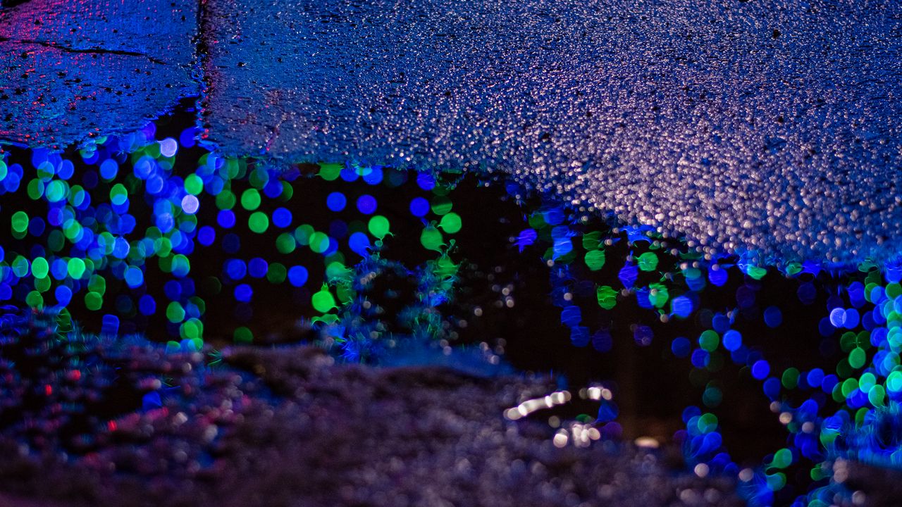 Wallpaper puddle, lights, bokeh, reflection, night, dark