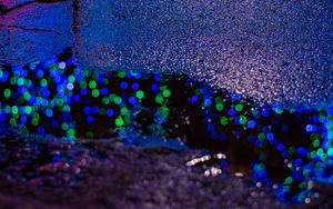 Preview wallpaper puddle, lights, bokeh, reflection, night, dark