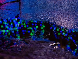 Preview wallpaper puddle, lights, bokeh, reflection, night, dark