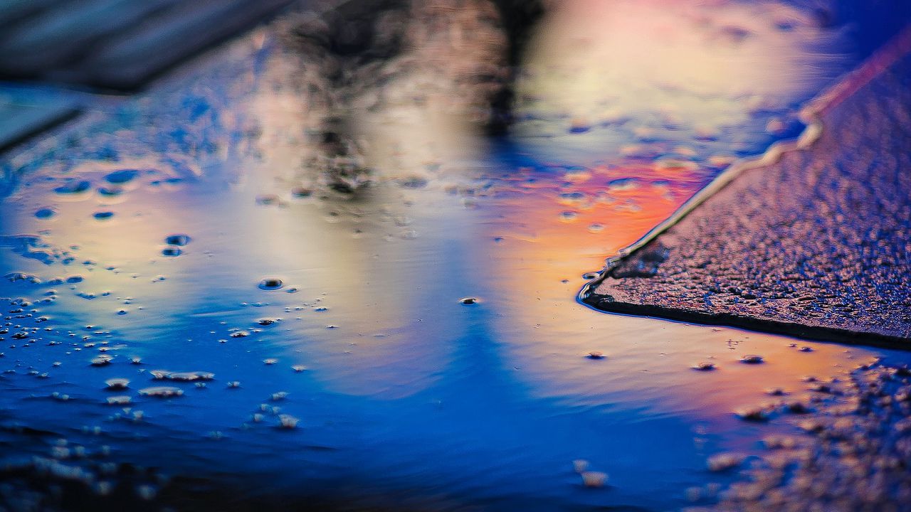 Wallpaper puddle, neon, reflection, blur