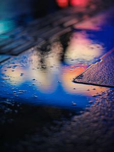 Preview wallpaper puddle, neon, reflection, blur