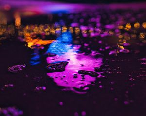 Preview wallpaper puddle, neon, reflection, ferris wheel, lights, blur