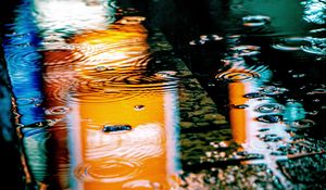 Preview wallpaper puddle, rain, drops, neon, reflection, lights