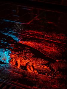 Preview wallpaper puddle, rain, night, neon, light