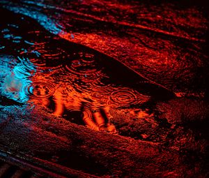 Preview wallpaper puddle, rain, night, neon, light