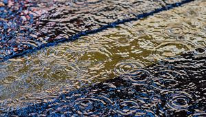 Preview wallpaper puddle, raindrops, ripples, waves, water, surface