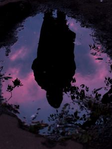 Preview wallpaper puddle, reflection, silhouette, alone, dark, water