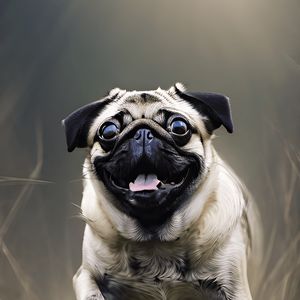 Preview wallpaper pug, jump, tongue out, pet
