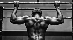 Preview wallpaper pull-ups, man, workout, bw, muscle, athlete, horizontal bar