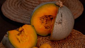 Preview wallpaper pumpkin, apricots, hat, vegetables, fruits