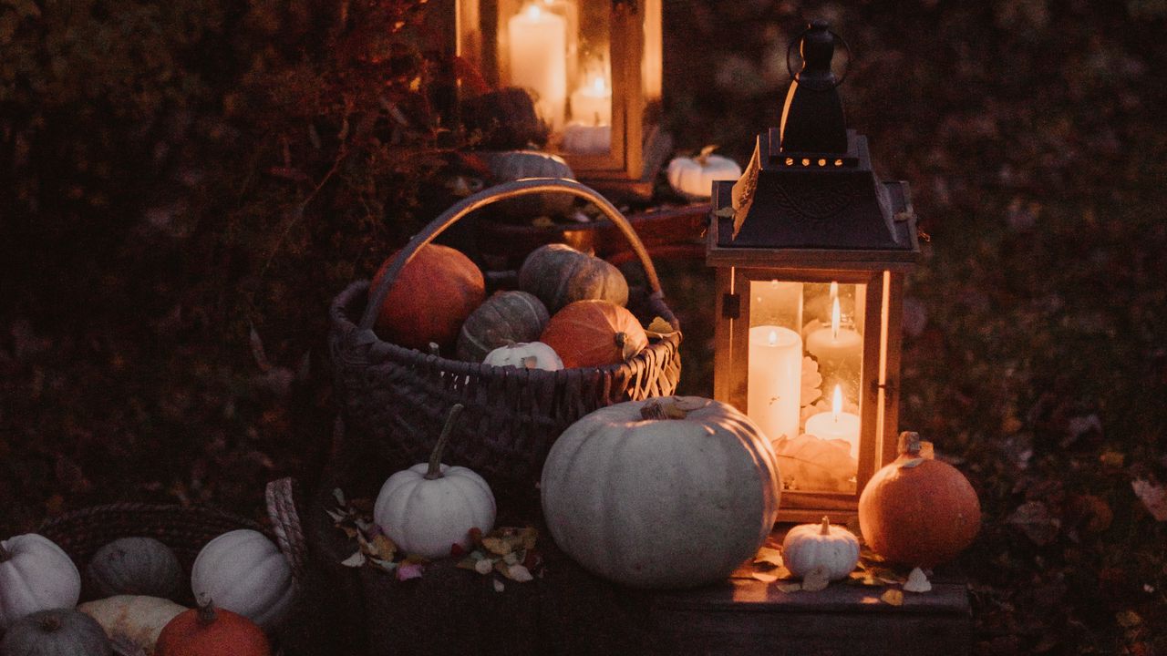Wallpaper pumpkin, basket, lights, autumn, candles, light