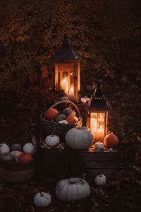 Preview wallpaper pumpkin, basket, lights, autumn, candles, light