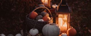 Preview wallpaper pumpkin, basket, lights, autumn, candles, light