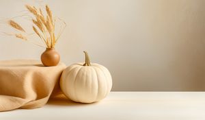 Preview wallpaper pumpkin, dried flowers, vase, light