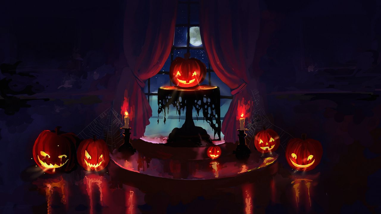Wallpaper pumpkin, halloween, art, candles, night