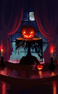 Preview wallpaper pumpkin, halloween, art, candles, night