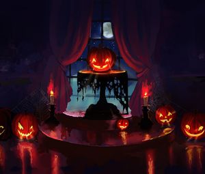 Preview wallpaper pumpkin, halloween, art, candles, night