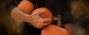 Preview wallpaper pumpkin, hands, orange, autumn