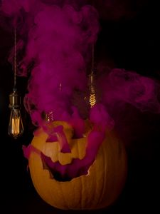 Preview wallpaper pumpkin, light bulbs, smoke, halloween
