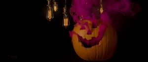 Preview wallpaper pumpkin, light bulbs, smoke, halloween