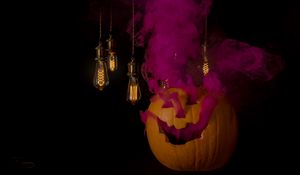 Preview wallpaper pumpkin, light bulbs, smoke, halloween