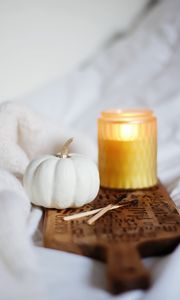 Preview wallpaper pumpkin, matches, candle, board, decoration