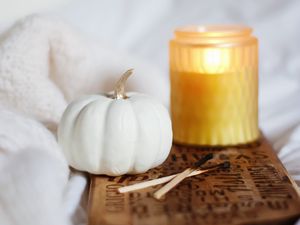 Preview wallpaper pumpkin, matches, candle, board, decoration