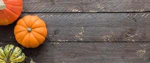 Preview wallpaper pumpkins, autumn, boards, wood