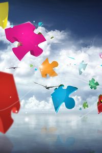 Preview wallpaper puzzles, flight, sky, clouds, colorful