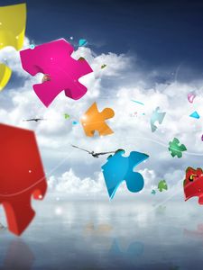 Preview wallpaper puzzles, flight, sky, clouds, colorful