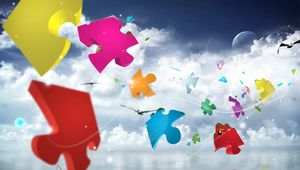 Preview wallpaper puzzles, flight, sky, clouds, colorful