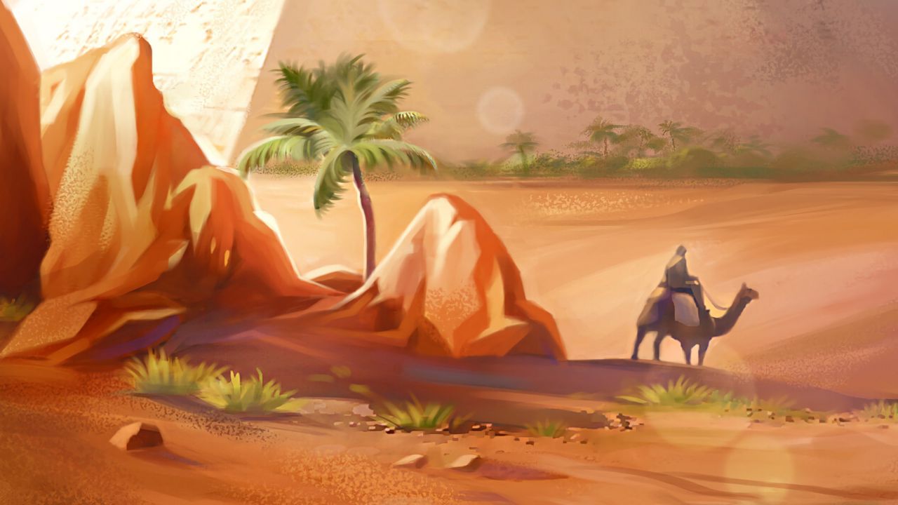 Wallpaper pyramids, desert, camel, art