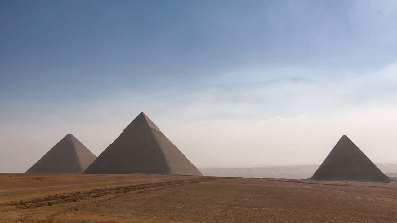 Wallpaper pyramids, desert, sand, footprints