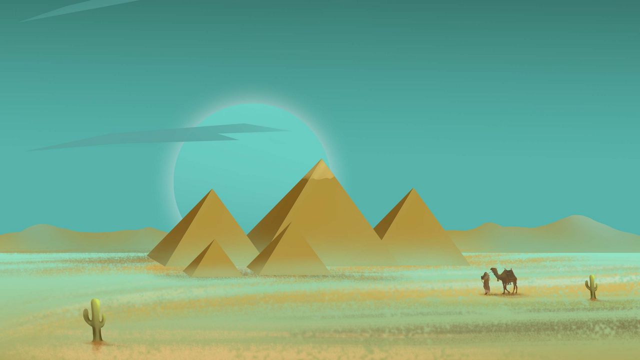 Wallpaper pyramids, desert, traveler, art