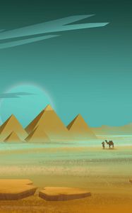 Preview wallpaper pyramids, desert, traveler, art
